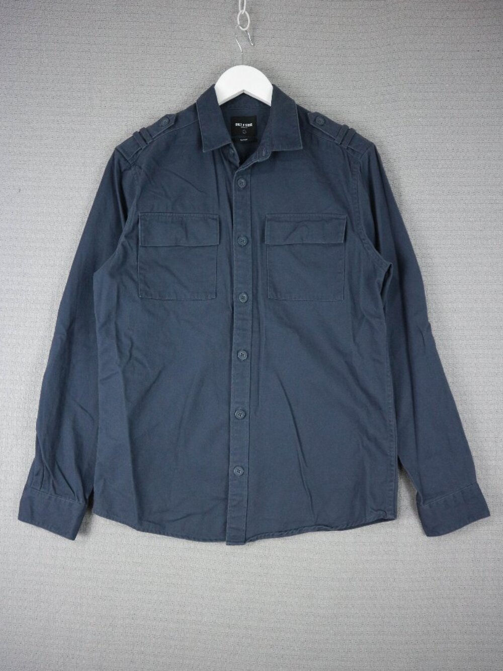 Only & Sons Navy Cargo Pocket Cotton Button Up Mens Medium Regular